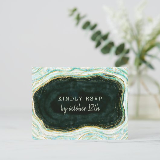 Carte Postale Turquoise Vert & Or Agate Mariage Repas Choix RSVP (Debout devant)