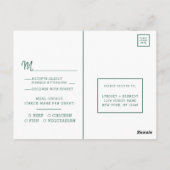 Carte Postale Turquoise Vert & Or Agate Mariage Repas Choix RSVP (Dos)