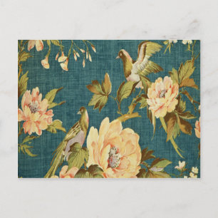 Carte Postale turquoise, vintage, floral, oiseau, victorien, pap
