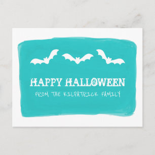 Carte postale turquoise White Watercolor Bats Hall