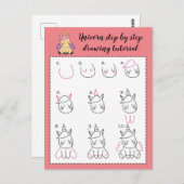 Carte Postale Tutoriel de dessin Unicorne étape par étape (Devant / Derrière)