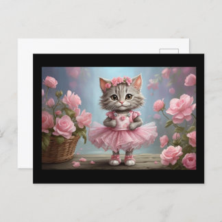 Carte Postale Tutu rose Ballerina Kitten