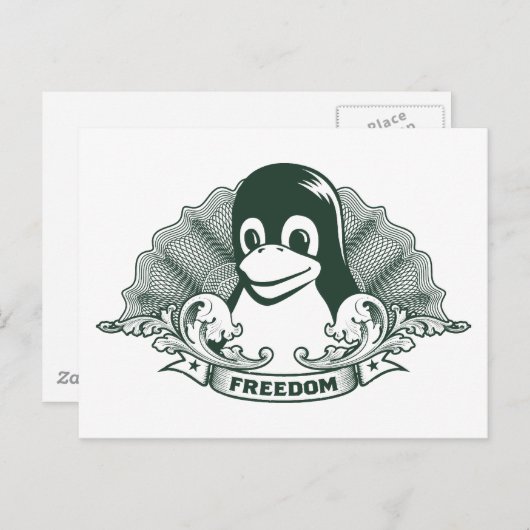Carte Postale Tux Penguin - (Linux, Open Source, Copyleft, FSF) (Devant / Derrière)