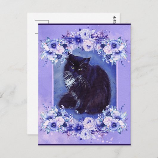 Carte Postale Tuxedo art de chat noir et blanc par Renee Lavoie (Devant / Derrière)