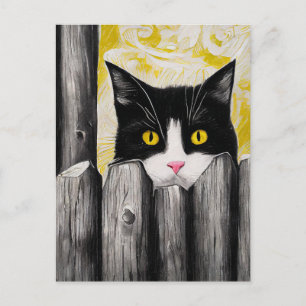 Carte postale TUXEDO CAT ART qui regarde mignon