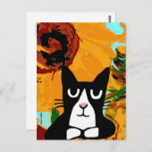 CARTE POSTALE TUXEDO CAT ART & SUNFLOWER PANDA KITTY POSTCARTES (Devant / Derrière)