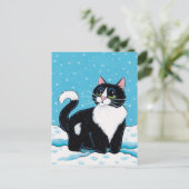 Carte Postale Tuxedo Cat debout genou profond dans la peinture d (Debout devant)