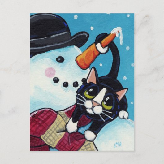 Carte postale Tuxedo Cat et Gentlemen Snowman (Devant)