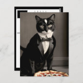 Carte Postale tuxedo cat et pizza (Devant / Derrière)