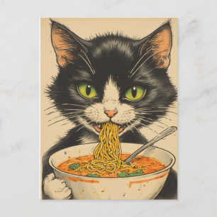 carte postale TUXEDO CAT RAMEN NOODLES