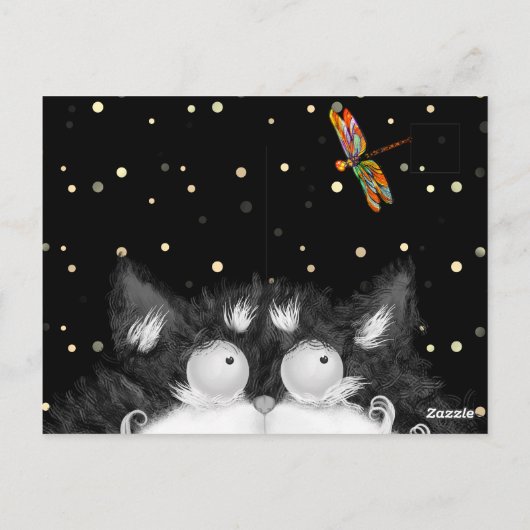 Carte Postale Tuxedo Cat surpris par la libellule (Dos)