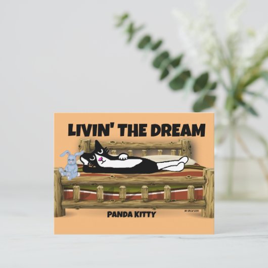 CARTE POSTALE TUXEDO CHAT AVEC BUNNING EN LIT, PANDA KITTY ART P (Debout devant)