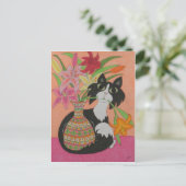 Carte Postale Tuxedo Chat avec Lilies (Debout devant)
