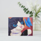 Carte postale Tuxedo Chat Chasing Papillon Peintur (Debout devant)