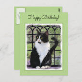 Carte Postale Tuxedo Chat dans la peinture de fenêtre Art animal (Devant / Derrière)
