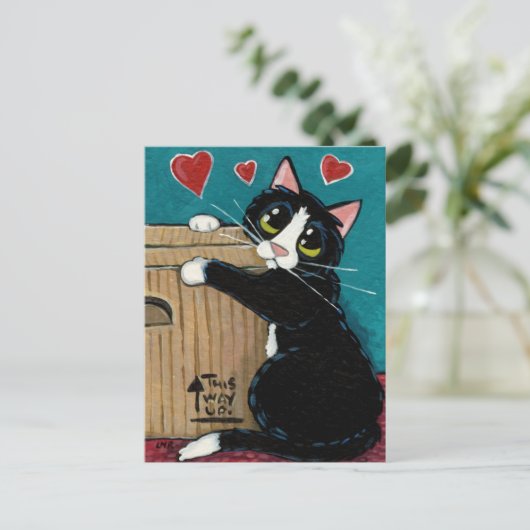 Carte Postale Tuxedo Chat en amour avec boîte Postcard (Debout devant)