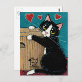 Carte Postale Tuxedo Chat en amour avec boîte Postcard (Devant / Derrière)