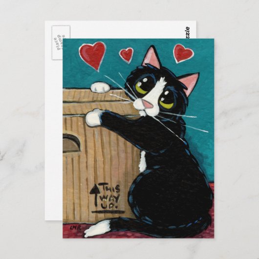 Carte Postale Tuxedo Chat en amour avec boîte Postcard (Devant / Derrière)
