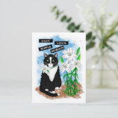 Carte Postale Tuxedo Chat et Lilies | Devis inspirant (Debout devant)