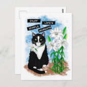 Carte Postale Tuxedo Chat et Lilies | Devis inspirant (Devant / Derrière)