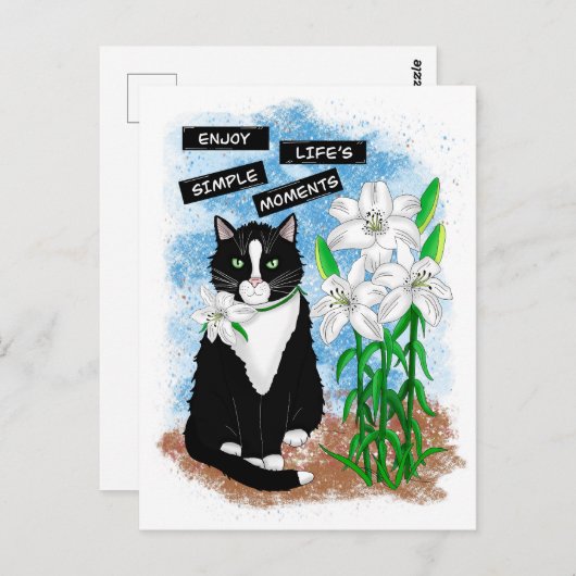 Carte Postale Tuxedo Chat et Lilies | Devis inspirant (Devant / Derrière)