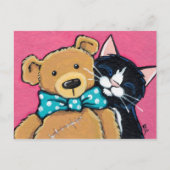 Carte Postale Tuxedo Chat et ours en peluche avec Cravate en cou (Devant)