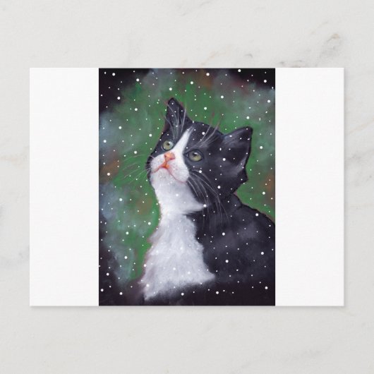 Carte Postale Tuxedo Chat Regardant Vers Le Haut Des Flammes De (Devant)