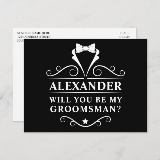 Carte Postale Tuxedo Cravate Serez-Vous Mon Groomsman Black (Devant / Derrière)