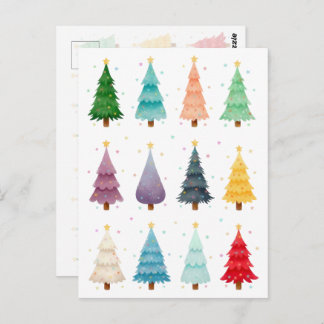 Carte Postale Twelve Christmas Trees: Colorful Holiday Print