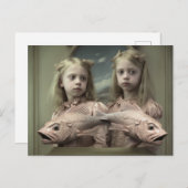 Carte Postale Twin Avec Poisson Rose Horreur (Devant / Derrière)