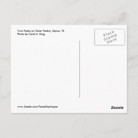 Carte Postale Twin Peaks ou Sister Peaks, Alpine, TX (Dos)
