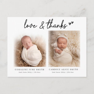 Carte Postale Twin photo annonces de naissance amour & merci