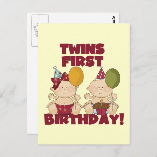 Carte Postale Twins 1er Anniversaire T-shirts et cadeaux garçon/ (Devant / Derrière)