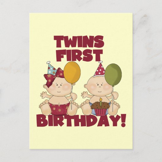 Carte Postale Twins 1er Anniversaire T-shirts et cadeaux garçon/ (Devant)