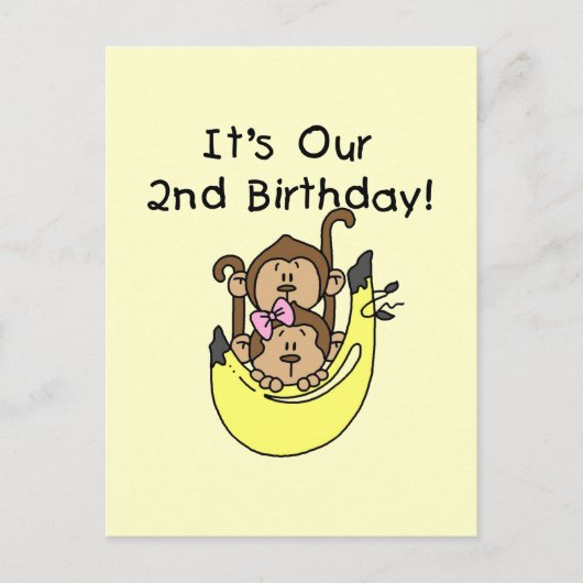 Carte Postale Twins Monkey Boy and Girl 2e anniversaire (Devant)