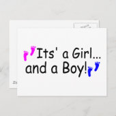 Carte Postale Twins Son Une Fille Et Un Garçon Empreintes Bébé (Devant / Derrière)