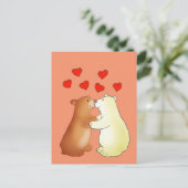 Carte Postale Two bears kissing and love hearts (Debout devant)