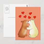 Carte Postale Two bears kissing and love hearts (Devant / Derrière)