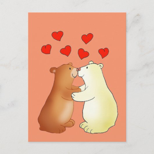 Carte Postale Two bears kissing and love hearts (Devant)