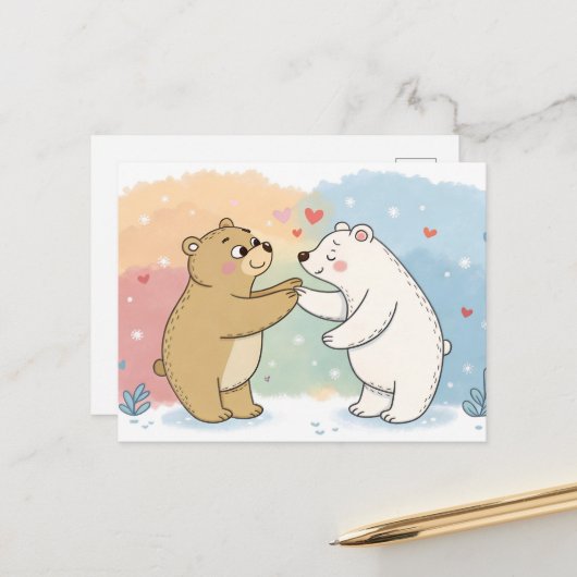 Carte Postale Two Bears One Heart (Devant/Arrière en situation)