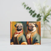 Carte Postale Two Funny Anthropomorphic Vintage Pug (Debout devant)