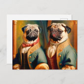 Carte Postale Two Funny Anthropomorphic Vintage Pug (Devant / Derrière)
