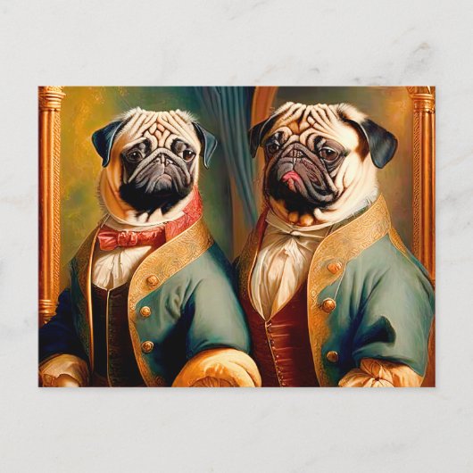 Carte Postale Two Funny Anthropomorphic Vintage Pug (Devant)