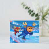 Carte Postale Two Moose Speed Skating on an Icy Track (Debout devant)