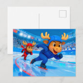 Carte Postale Two Moose Speed Skating on an Icy Track (Devant / Derrière)