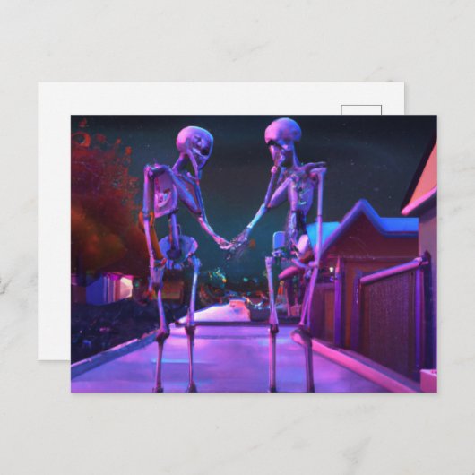 Carte Postale Two skeletons falling in love (Devant / Derrière)
