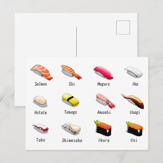 Carte Postale Types De Sushi (Devant / Derrière)