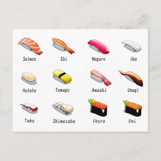 Carte Postale Types De Sushi (Devant)