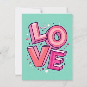 Carte Postale Typographie 3D LOVE colorée Art on Mint Green Back