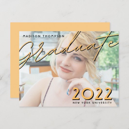 Carte Postale Typographie à deux tons Photo Graduation Invitatio (Devant / Derrière)